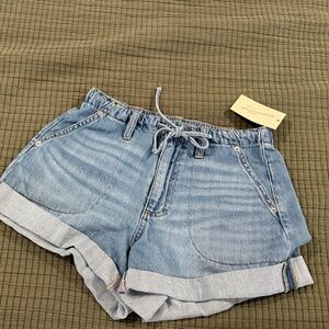 Universal Thread Light Blue Drawstring Denim Shorts with Rolled Cuff